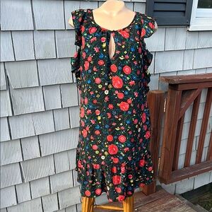 J. Crew Factory  Multi Color Flutter Sleeve Shift Dress Size Med- Floral-